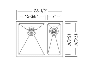 23 inch Stainless Steel Undermount Double 70/30 Bowl Kitchen Sink - Pro 25 70/30 - Sink Depot